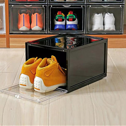 Zapatero Magnético Transparente, Pack 4 Cajas Almacenamiento de Zapatos Apilables, (Cajas Negras) , Caja de almacenamiento.