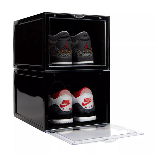 Zapatero Magnético Transparente, Pack 4 Cajas Almacenamiento de Zapatos Apilables, (Cajas Negras) , Caja de almacenamiento.